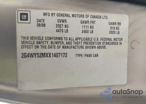 1999 Buick Century Limited z USA, uszkodzony, nr VIN 2G4WY52MXX1407172